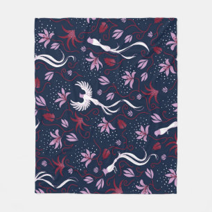 Paradise Birds: bloeiend patroon. Fleece Deken