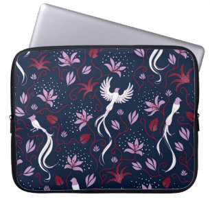 Paradise Birds: bloeiend  patroon. Laptop Sleeve