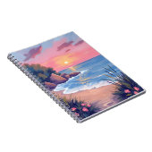 Paradise Cove | Roze Aquarel Oceaangolven Zonsonde Notitieboek (Rechterzijde)