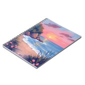 Paradise Cove | Roze Aquarel Oceaangolven Zonsonde Notitieboek (Linkerzijde)