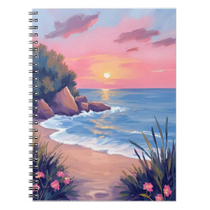 Paradise Cove   Roze Aquarel Oceaangolven Zonsonde Notitieboek