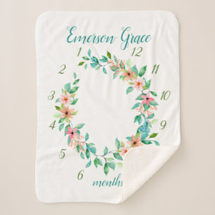 Paradise Floral Baby Meisje Maandelijkse Mijlpaal  Sherpa Deken