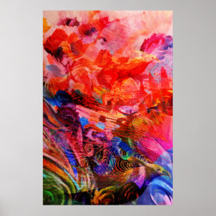 Paradise Floral Bird Phoenix Rising Flame Art Poster