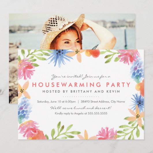 Paradise Flowers Housewarming Part Invite Kaart (Voorkant / Achterkant)