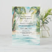 Paradise Palms Tropical Beach QR Code Wedding Kaart (Staand voorkant)