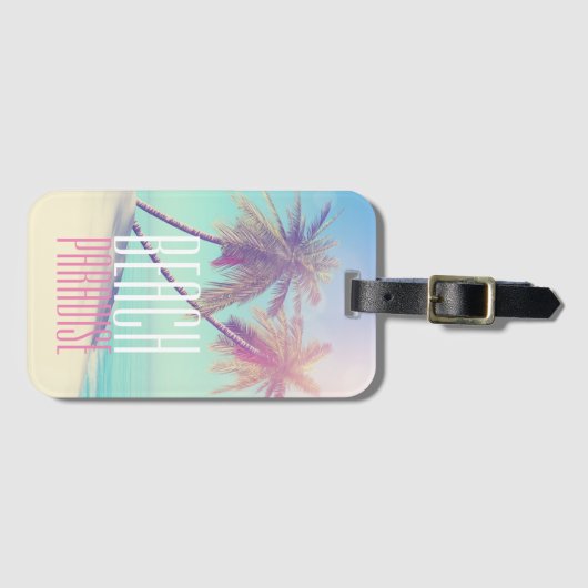 Paradise Retro Pastel Beach Palm Tree Bagagelabel (Voorkant (horizontaal))