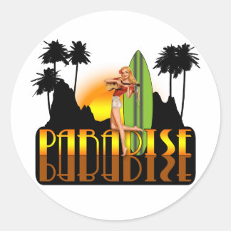 Paradise Surfer Meisje Ronde Sticker