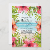 Paradise Tropical Palms and Flowers Wedding Kaart (Voorkant)