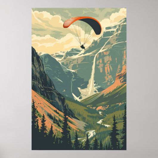 Paragliding Vliegen in het Bergen Poster (Voorkant)