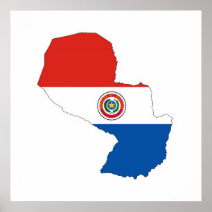 paraguay country flag map form silhouette poster