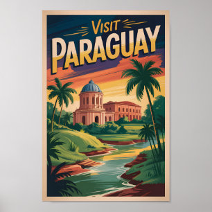Paraguay Landschap Illustratie Reis Kunst Vintage Poster