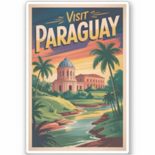 Paraguay Landschap Illustratie Reis Kunst Vintage Sticker