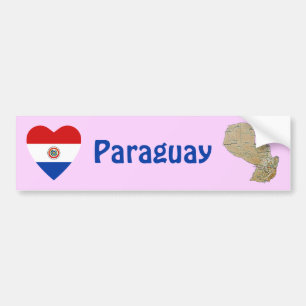 Paraguay Vlag Hart + Landkaart Bumpersticker