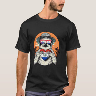 Paraguay Vlag Luiaard Hart Zomer Zonsondergang Par T-shirt