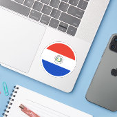 Paraguay Vlag Ronde Sticker (Laptop met iPhone)
