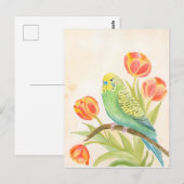 Parakeet with Tulips  Briefkaart (Voorkant / Achterkant)
