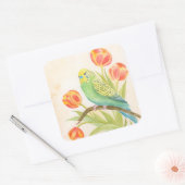 Parakeet with Tulips  Vierkante Sticker (Envelop)