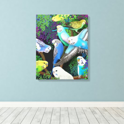 Parakeets Budgerigar Colorés Toile Enveloppée (Insitu (Plancher de Bois))