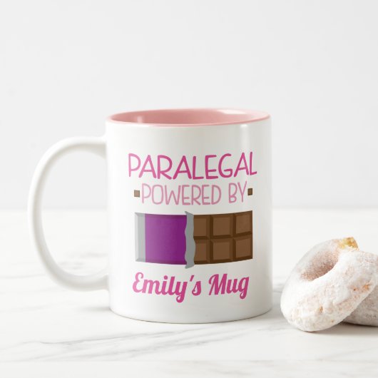 Paralegal Funny Personalized Gift Tweekleurige Koffiemok (Met donut)