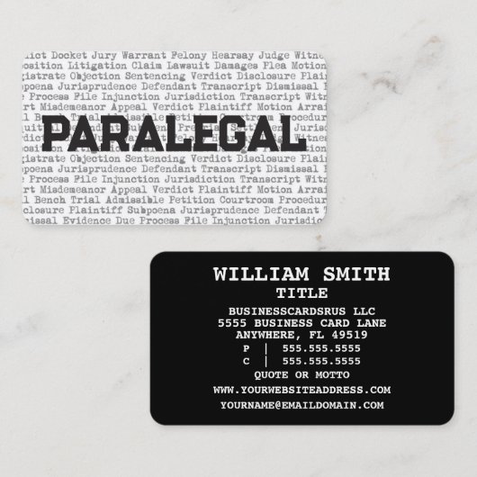 Paralegal Légal Mots Carte de visite (Devant / Derrière)