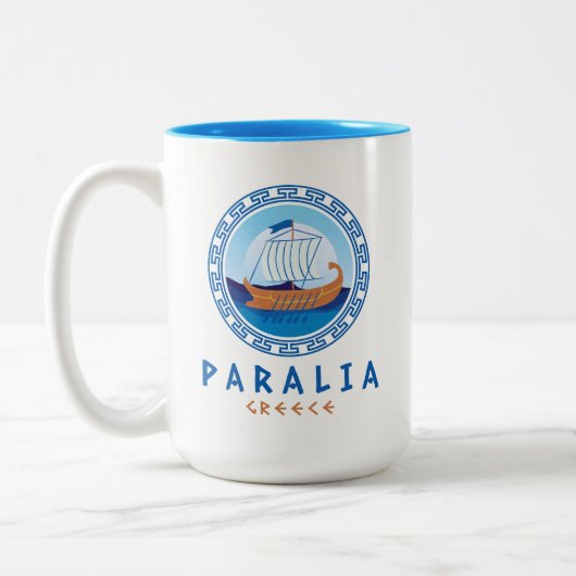 Paralia, Griekenland Grieks scheepsontwerp Tweekleurige Koffiemok (Links)