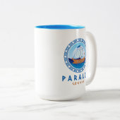 Paralia, Griekenland Grieks scheepsontwerp Tweekleurige Koffiemok (Voorkant rechts)