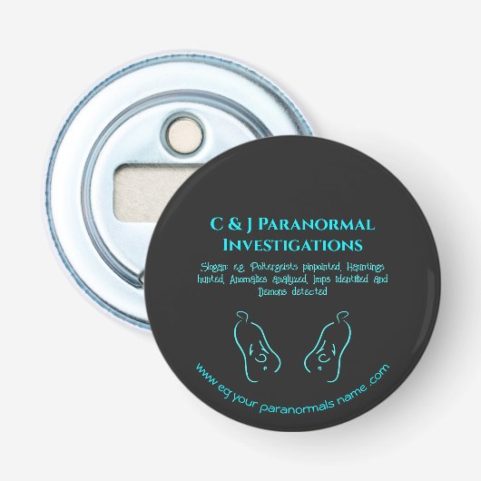 Paranormale onderzoeker met geest logo button flesopener (Voorkant)
