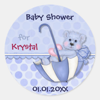 Paraplu Beer Blue Polka Dot Baby shower Ronde Sticker