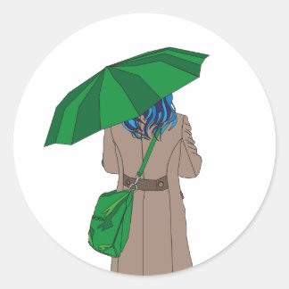 Paraplu meisje ronde sticker