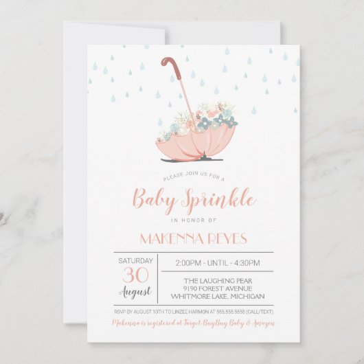 Paraplu met Bloemen Meisje of Tweeling Baby Sprink Kaart (Voorkant)