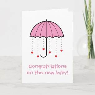 Paraplu met (Roze) Harten - Nieuw Baby Congrats Kaart