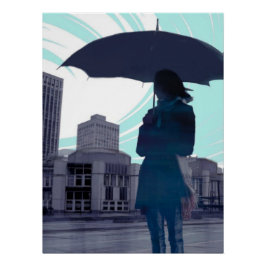 Paraplu Silhouet in het Rain Wall Art Poster Perfect Poster