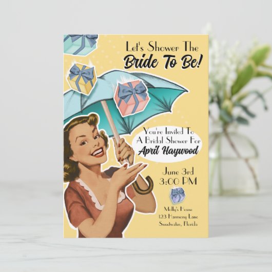  paraplu stijl doucheparty uitnodigen-geel kaart (Staand voorkant)