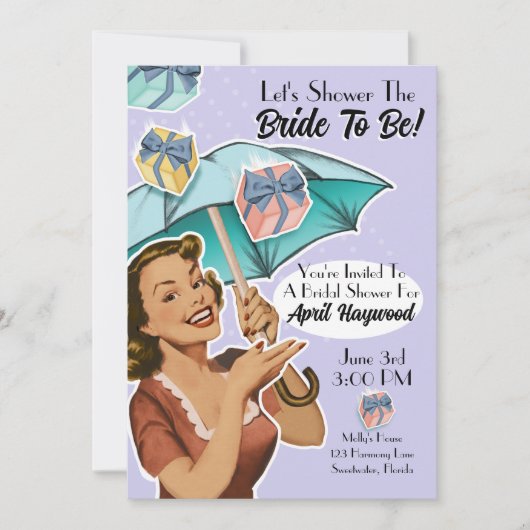 paraplu stijl doucheparty uitnodigen - violet kaart (Voorkant)