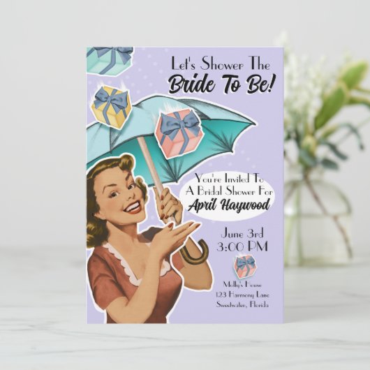 paraplu stijl doucheparty uitnodigen - violet kaart (Staand voorkant)