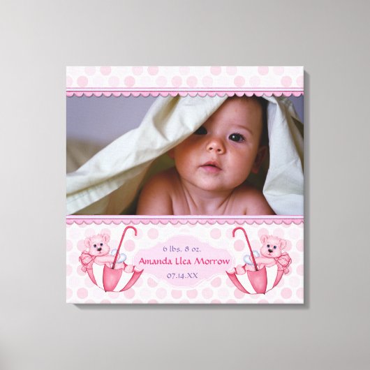 Paraplu Teddy Bear Polka Baby Canvas Print (Voorkant)