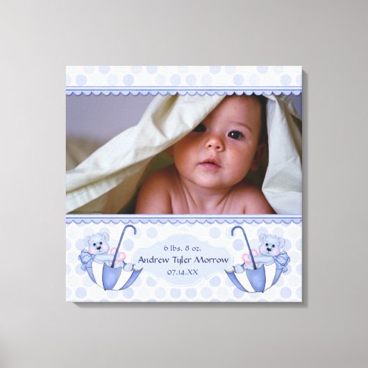 Paraplu Teddy Bear Polka Baby Canvas Print (Voorkant)