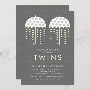 Paraplu TWINS Baby shower Invitation Kaart