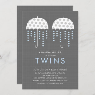 Paraplu TWINS Jongens Baby shower Invitation Kaart