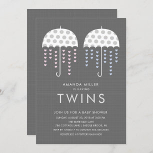 Paraplu TWINS Meisje Jongen Baby shower Invitation Kaart