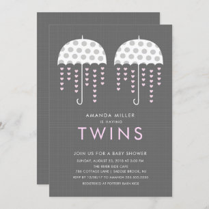 Paraplu TWINS Meisjes Baby shower Invitation Kaart