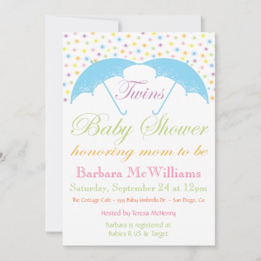 Parapluie Baby Boy Twins Douche Invitations (Devant)