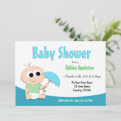 Parapluie bébé turquoise et vert - Invitations de  (Debout devant)