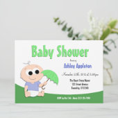 Parapluie Bébé Vert & Bleu - Invitations de douche (Debout devant)