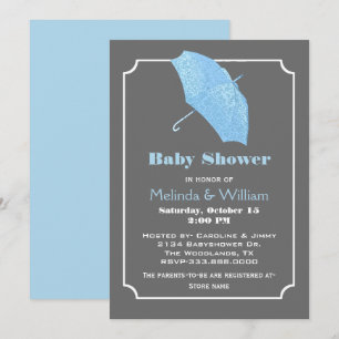 Parapluie bleu Baby shower élégant Invitation
