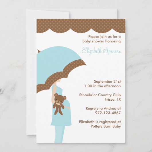 Parapluie bleu Baby Shower Invitations (Devant)