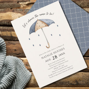Parapluie bleu et Baby shower de pluie Invitation