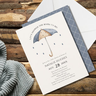 Parapluie bleu et Baby shower de pluie Invitation