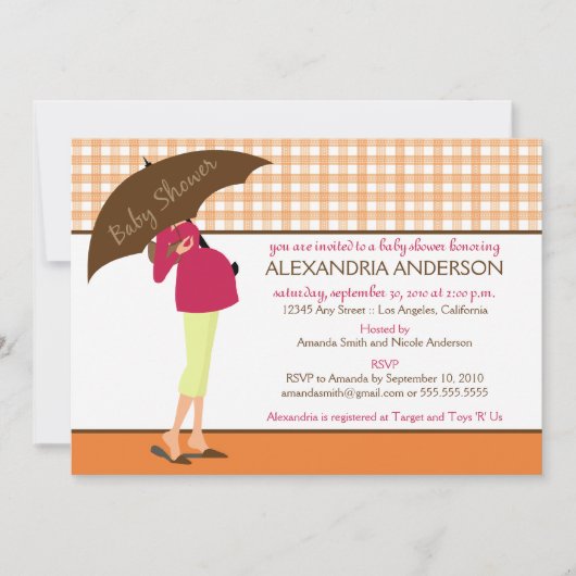 Parapluie Maman En vichy Baby shower Invitation (o (Devant)