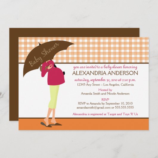 Parapluie Maman En vichy Baby shower Invitation (o (Devant / Derrière)